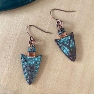 2/$29 Handmade Mixed Metal Arrowhead Earrings Hammered Copper Southwest West